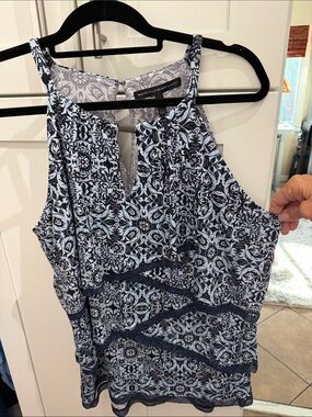 White House Black Market Navy & White Printed Halter Camisole